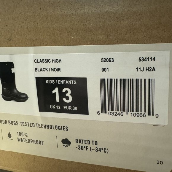 Bogs Classic High Waterproof Boot Black Size 13 M Little Kid - Picture 6 of 10